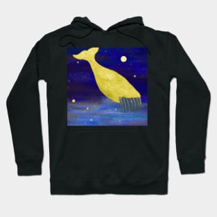 Abstract whale in night sky - golden stars Hoodie